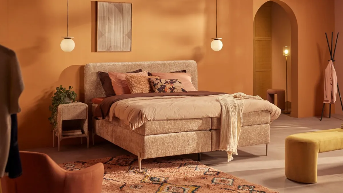 New B Bright Boxspring Quartz - Velvet motif beige