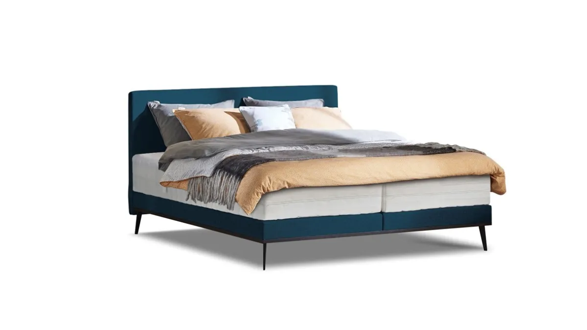 New B Bright Boxspring Viggo met Silver Pocket Deluxe Foam matras oaklandblauw