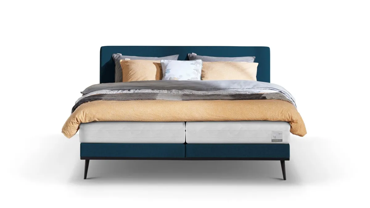 New B Bright Boxspring Viggo met Silver Pocket Deluxe Foam matras oaklandblauw