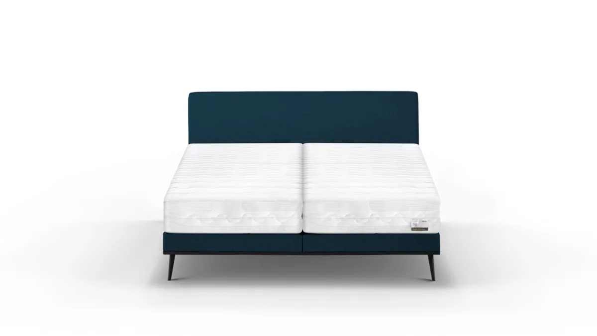 New B Bright Boxspring Viggo met Silver Pocket Deluxe Foam matras oaklandblauw