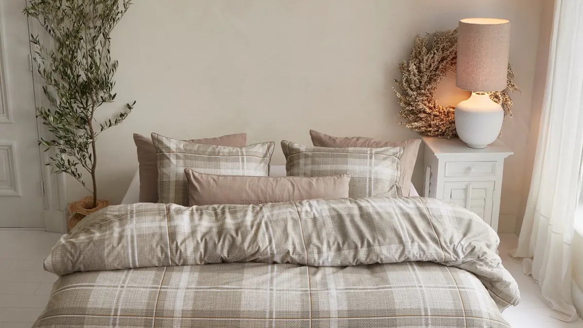 Riviera Maison Dekbedovertrek Tartan Check sand