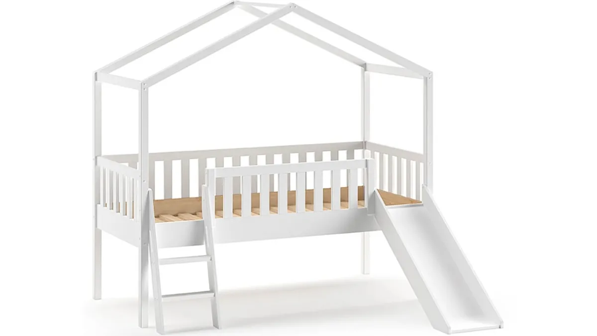 Discount Vipack Halfhoogslaper Dallas als huis met glijbaan wit