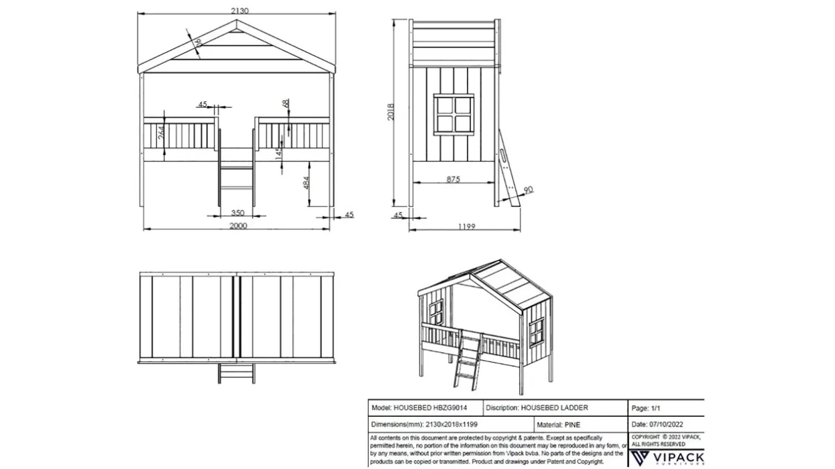 Best Vipack Halfhoogslaper HuisBed wit