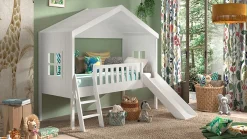 Outlet Vipack Halfhoogslaper HuisBed met glijbaan wit