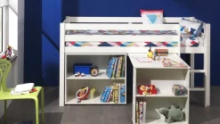 Outlet Vipack Halfhoogslaper Pino met Bureau en boekenkast wit