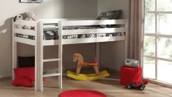 Outlet Vipack Halfhoogslaper Pino met Bureau en boekenkast wit