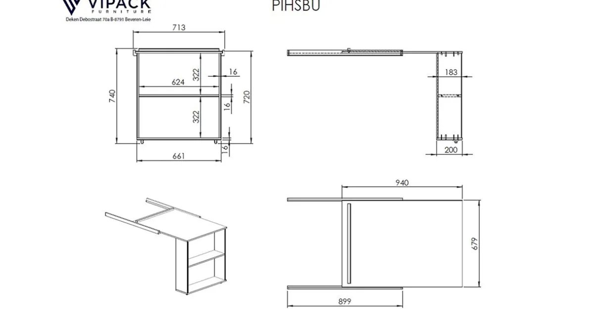 Discount Vipack Halfhoogslaper Pino met commode met 4 laden en boekenkast wit