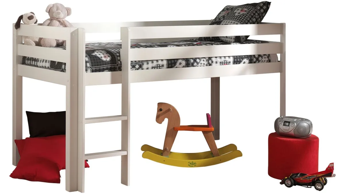 Discount Vipack Halfhoogslaper Pino met commode met 4 laden en boekenkast wit