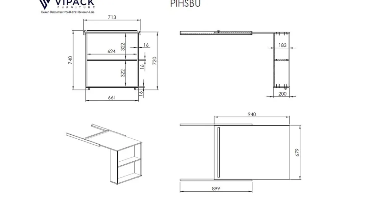 New Vipack Halfhoogslaper Pino met commode 4 laden, commode 2 deuren, hangtablet en bureau wit