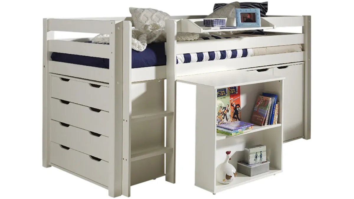 New Vipack Halfhoogslaper Pino met commode 4 laden, commode 2 deuren, hangtablet en bureau wit