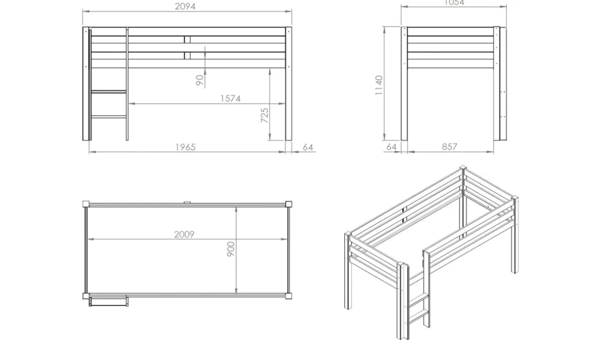 New Vipack Halfhoogslaper Pino met commode 4 laden, commode 2 deuren, hangtablet en bureau wit