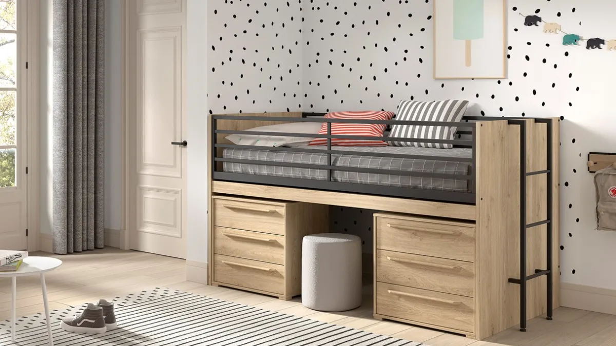 Sale Vipack Halfhoogslaper Sam met commode 3 laden eik