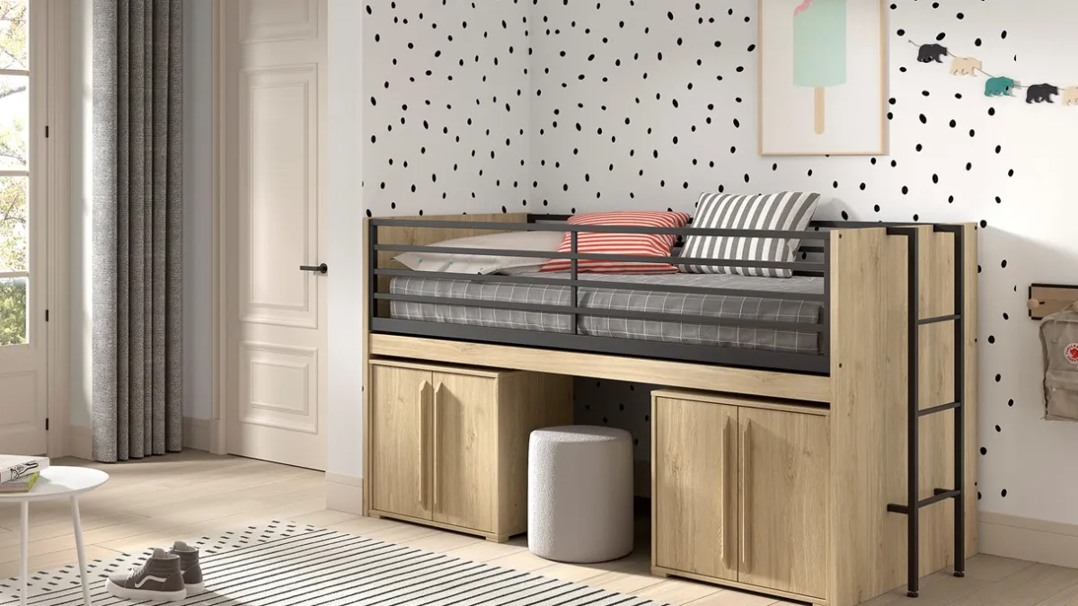 Outlet Vipack Halfhoogslaper Sam met commode 2 deuren eik