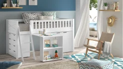 Outlet Vipack Halfhoogslaper Scott met bureau en 2 commodes wit