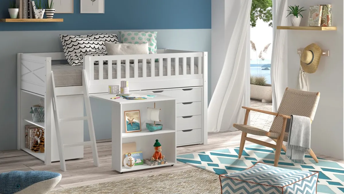 Vipack Halfhoogslaper Scott met bureau, boekenkast en commode wit