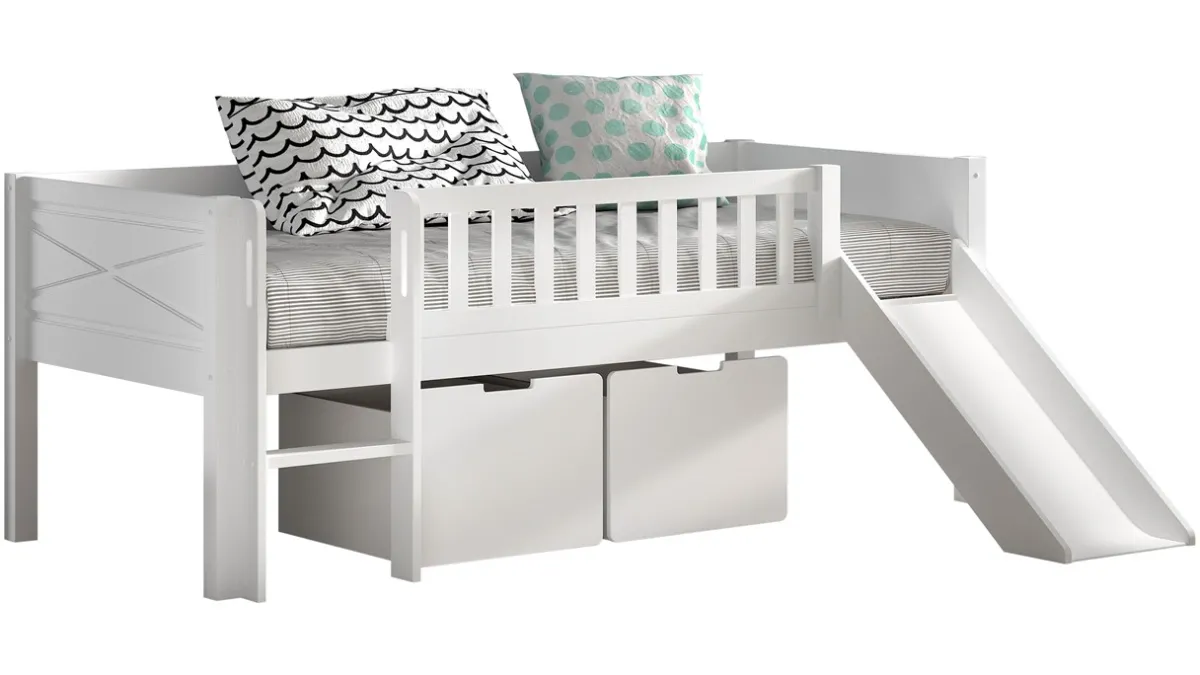 Discount Vipack Halfhoogslaper Scott met trap, glijbaan en 2 opbergladen white