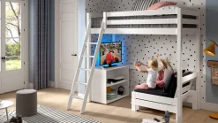 New Vipack Hoogslaper Pino mezzanine met boekenkast wit