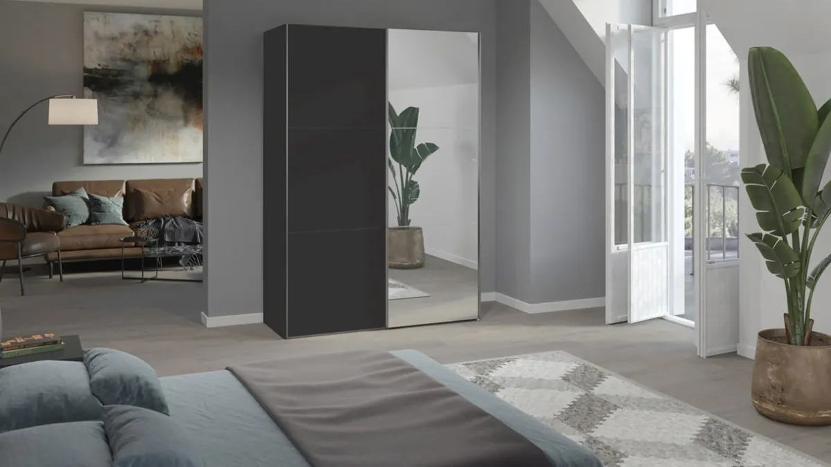 B Bright Schuifdeurkast Kixx met hout- en spiegeldeuren zwart