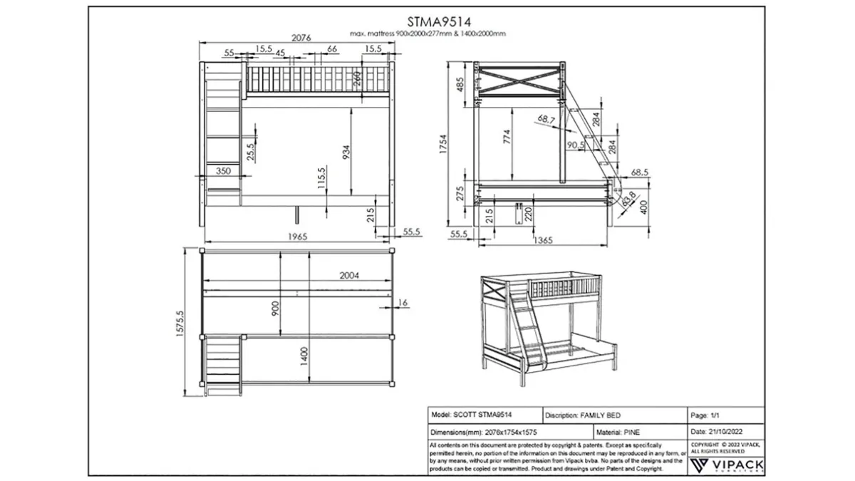 Online Vipack Stapelbed Scott 3-persoons wit