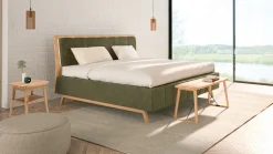 Discount Tempur ® Bed Design met hoofdbord Lines, Ergo smart base, Pro Luxe matrassen, 2 nachttafels en voetenbank forest